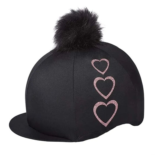Black With Pink Hearts Silk With Pom Pom